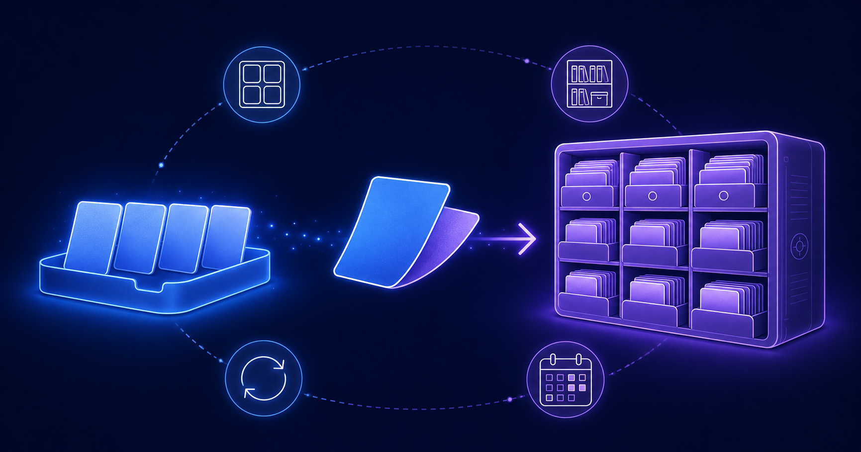 Working memory vs long-term memory illustrated as a small active workspace connected to a large knowledge archive
